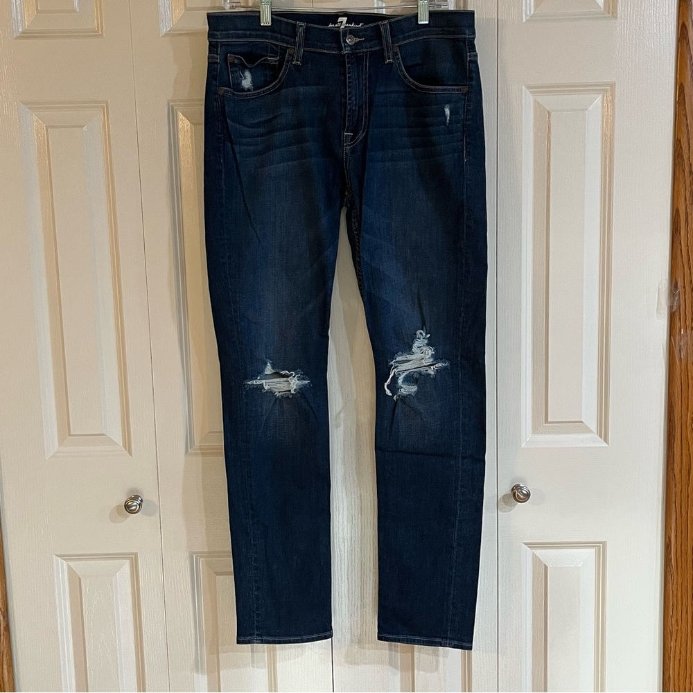 7 For All Mankind Men's Paxtyn Distressed Skinny
Straight Leg Jeans Sz
34X32